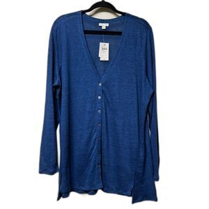 NWT J. JILL Love Linen 100% Linen V-Neck Cardigan Seaside Blue, Sz L